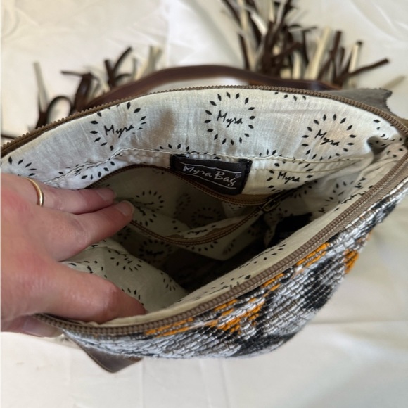 Myra Brown and White Fringe Shoulder Bag - Picture 7 of 7
